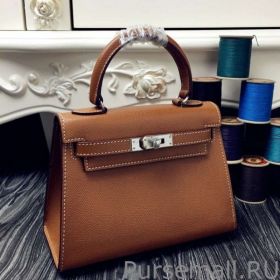 Hermes Kelly 20cm Bag In Brown Epsom Leather