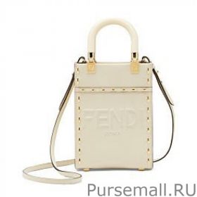 Fendi Mini Sunshine Shopper Leather Bag 8BS051 Cream