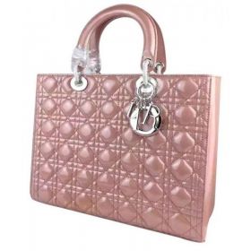Dior Lady Dior Cannage Quilted Patent Leather Large Tote Bag Pink
