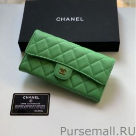 A80758 Quilted Long Flap Wallet Green