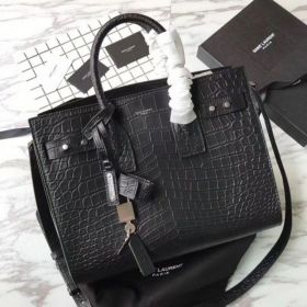 YSL Saint Lauren Sac De Jour Souple bag In Crocodile Embossed Leather Black