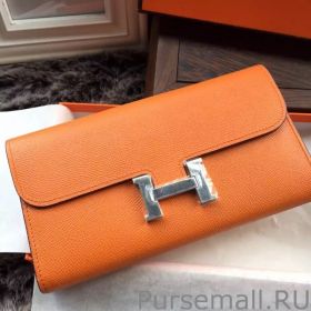 Hermes Constance Long Wallet In Orange Epsom Leather