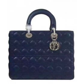 Dior Lady Dior Large Classic Tote Bag With Lambskin Dark Blue