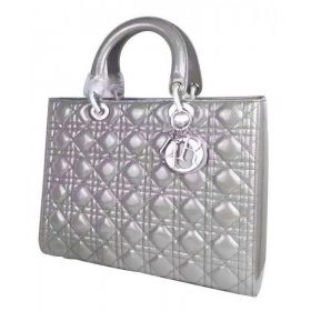 Dior Lady Dior Cannage Quilted Patent Leather Large Tote Bag Gray