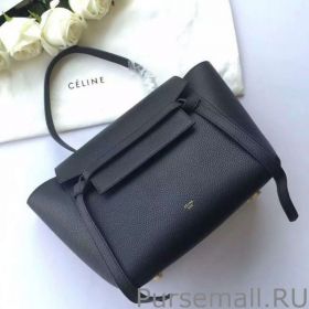 Celine Mini Belt Tote Bag In Black Grained Leather