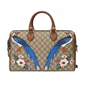 Exclusive GG Supreme top hand bag with embroideries 409527 Coffee