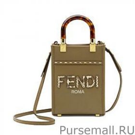 Fendi Mini Sunshine Shopper Leather And Elaphe Bag 8BS051 Khaki