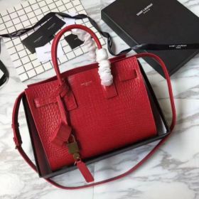 YSL Saint Lauren Sac De Jour Souple bag In Crocodile Embossed Leather Red